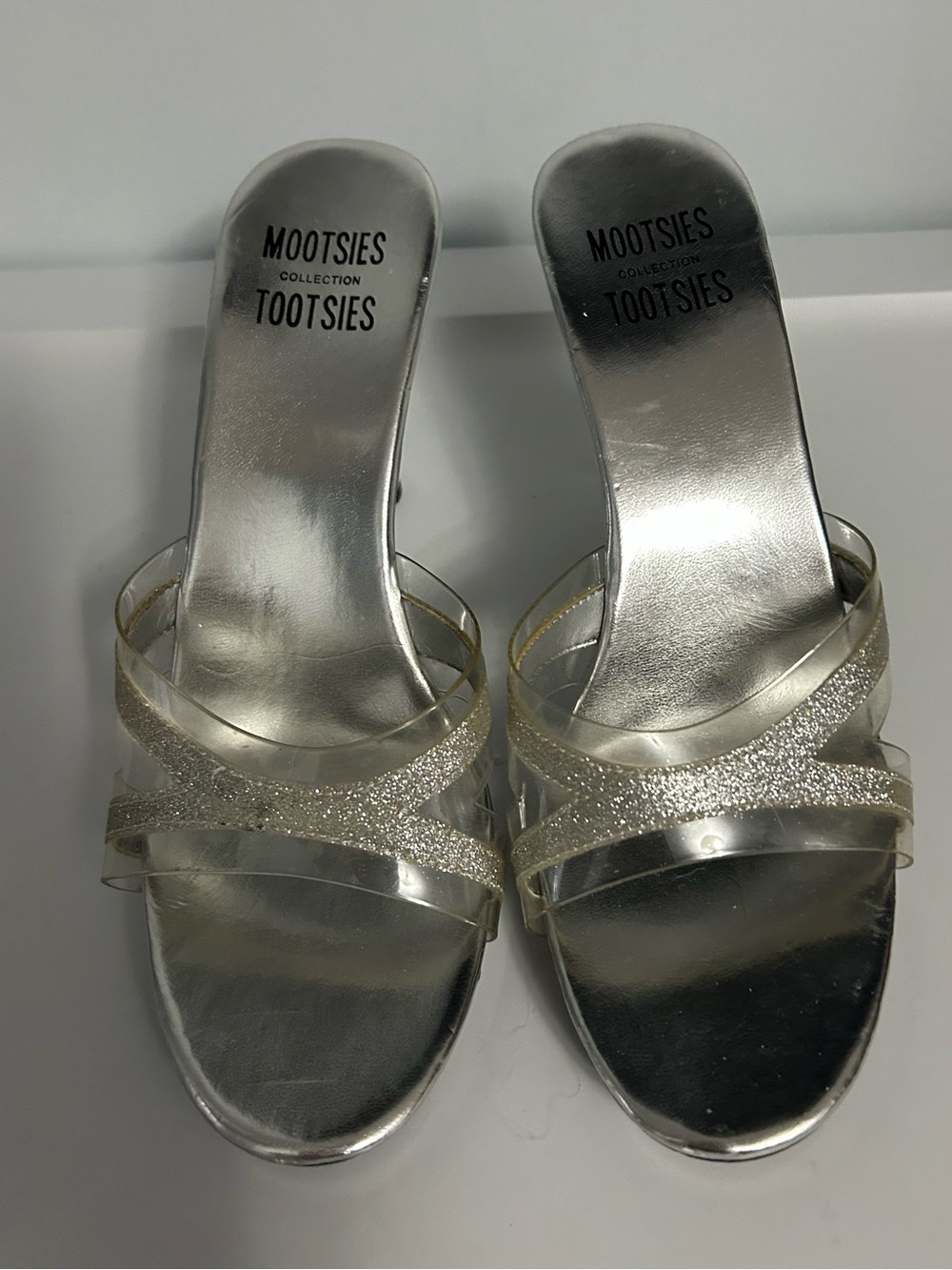 Mootsies Tootsies Silver Glitter Strap Slip-On Heels